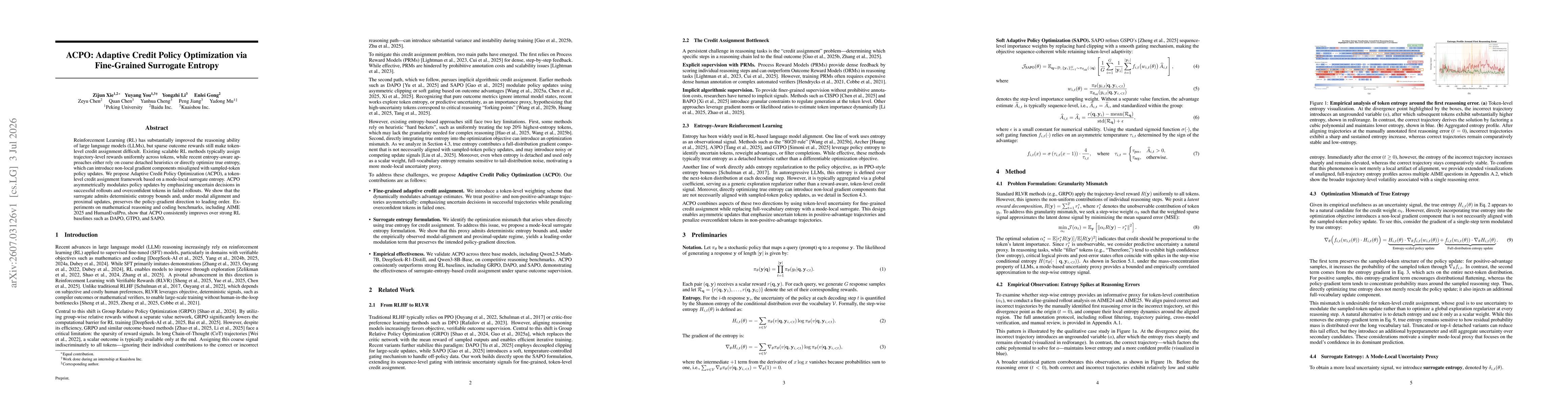 Thumbnail for ACPO: Adaptive Credit Policy Optimization via Fine-Grained Surrogate Entropy