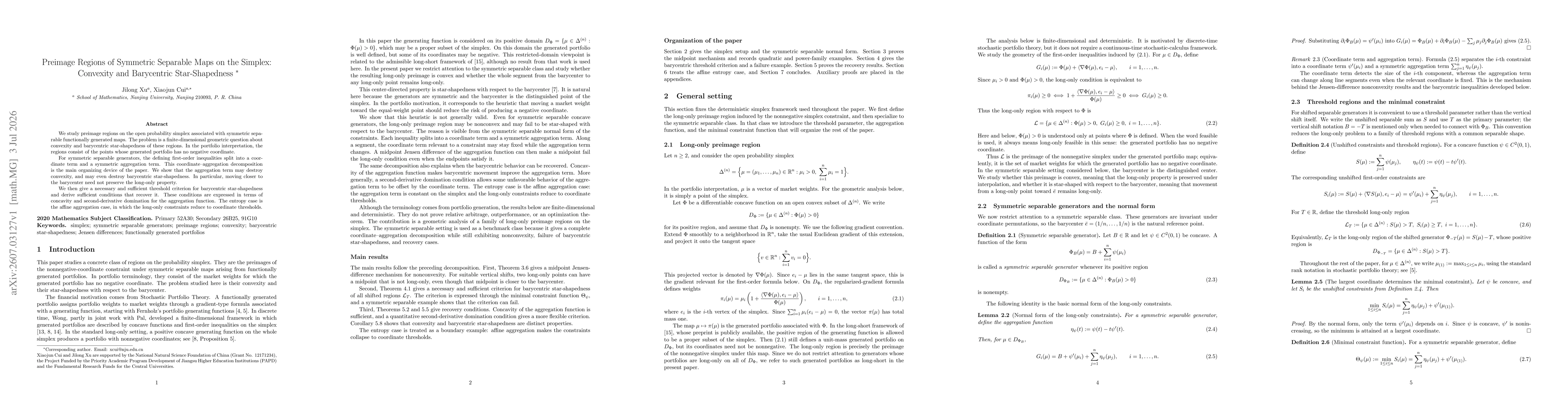 Thumbnail for Preimage Regions of Symmetric Separable Maps on the Simplex: Convexity and Barycentric Star-Shapedness