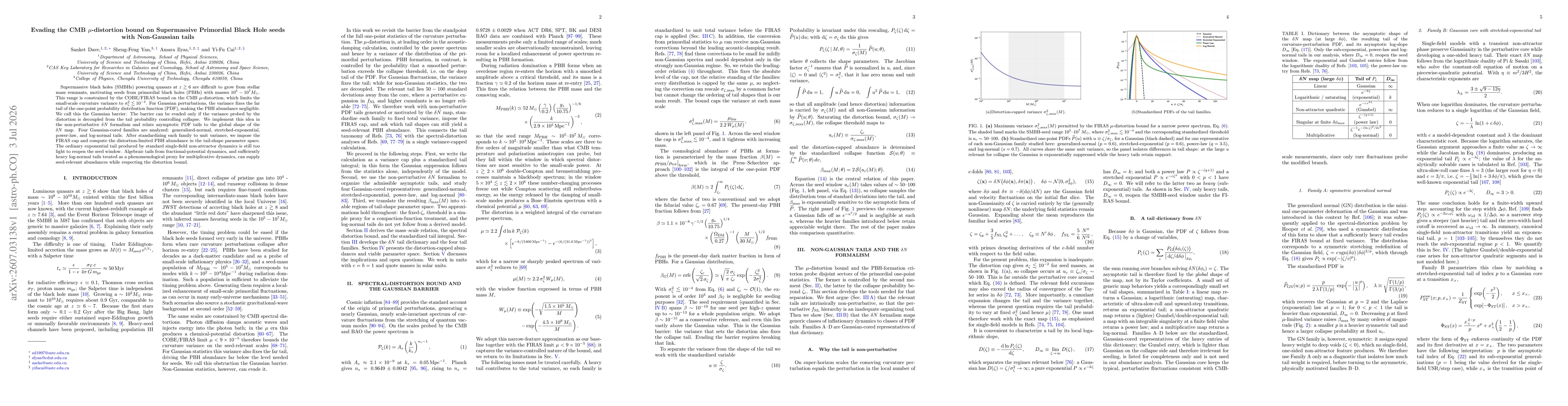 Thumbnail for Evading the CMB $μ$-distortion bound on Supermassive Primordial Black Hole seeds with Non-Gaussian tails