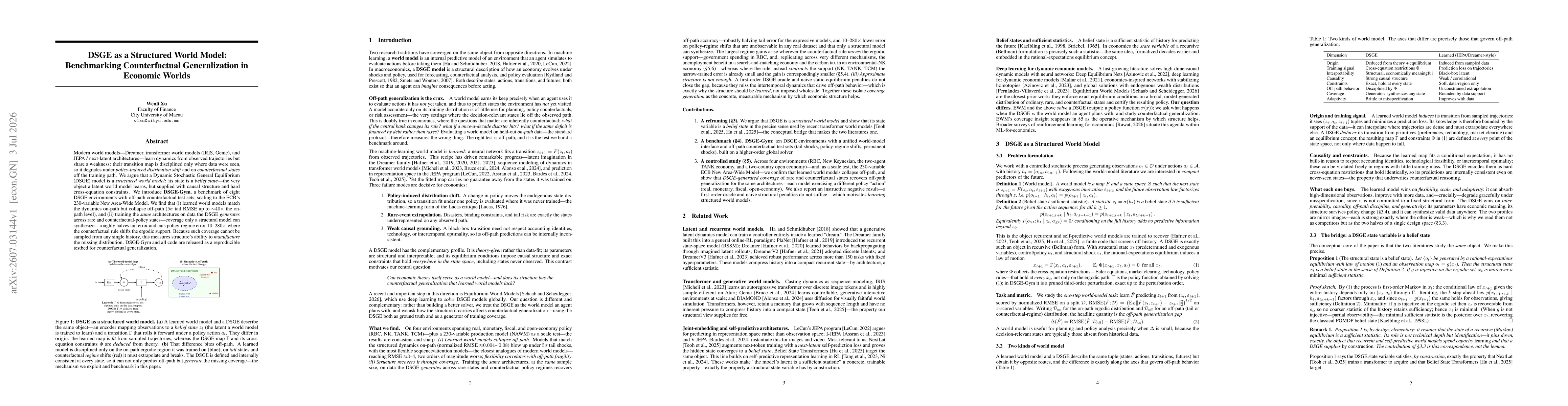 Thumbnail for DSGE as a Structured World Model:Benchmarking Counterfactual Generalization in Economic Worlds