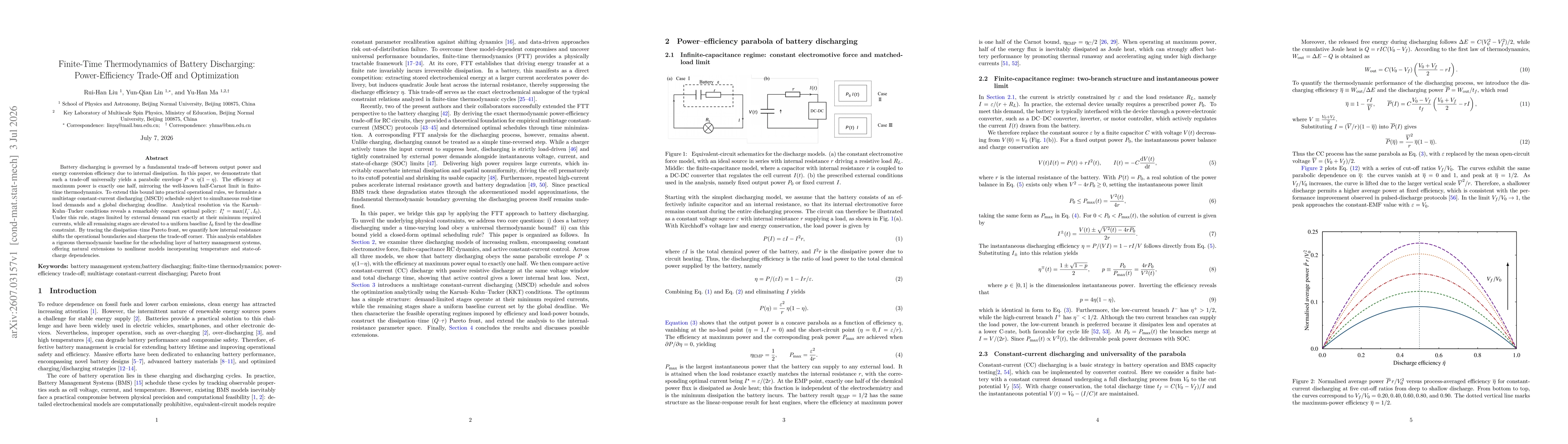 Thumbnail for Finite-Time Thermodynamics of Battery Discharging: Power-Efficiency Trade-Off and Optimization