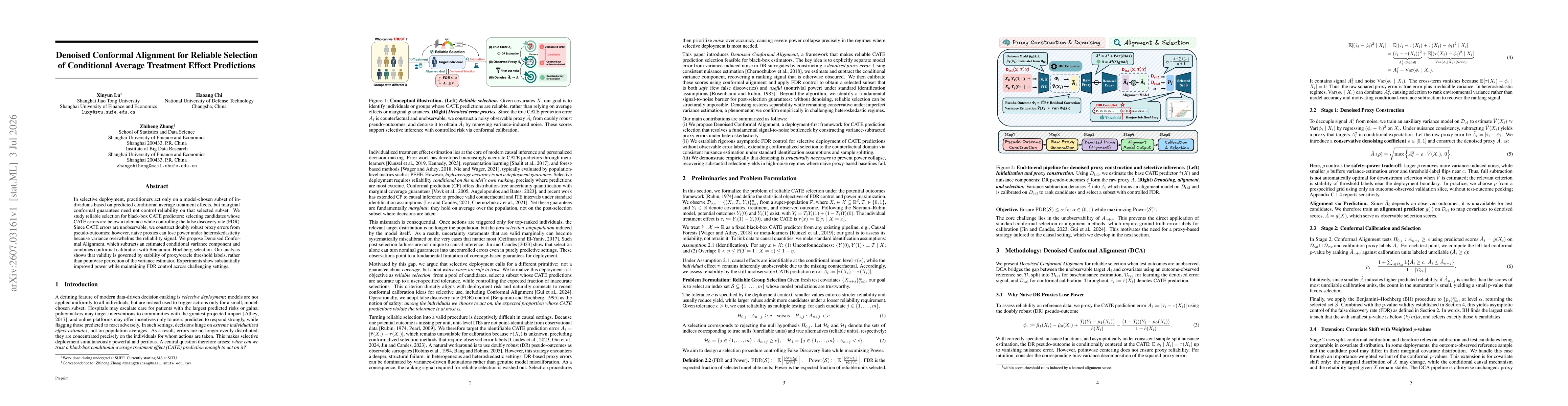 Thumbnail for Denoised Conformal Alignment for Reliable Selection of Conditional Average Treatment Effect Predictions