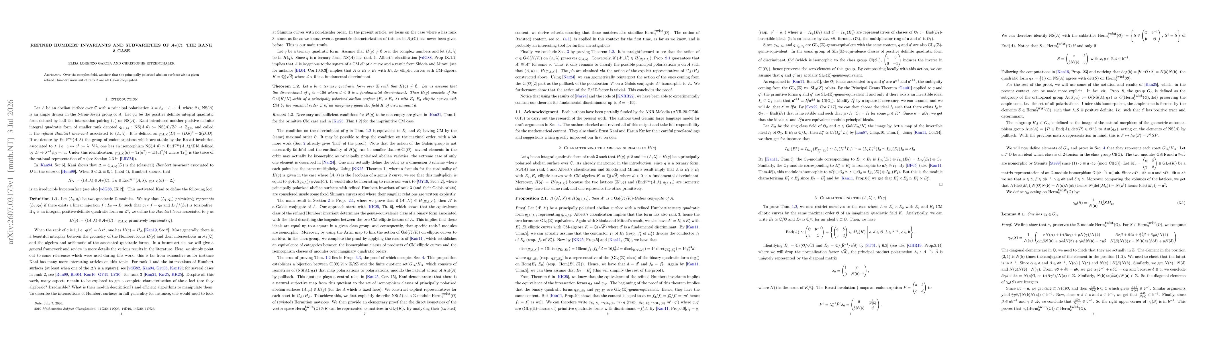 Thumbnail for Refined Humbert invariants and subvarieties of $\Ac_2(\C)$: the rank 3 case