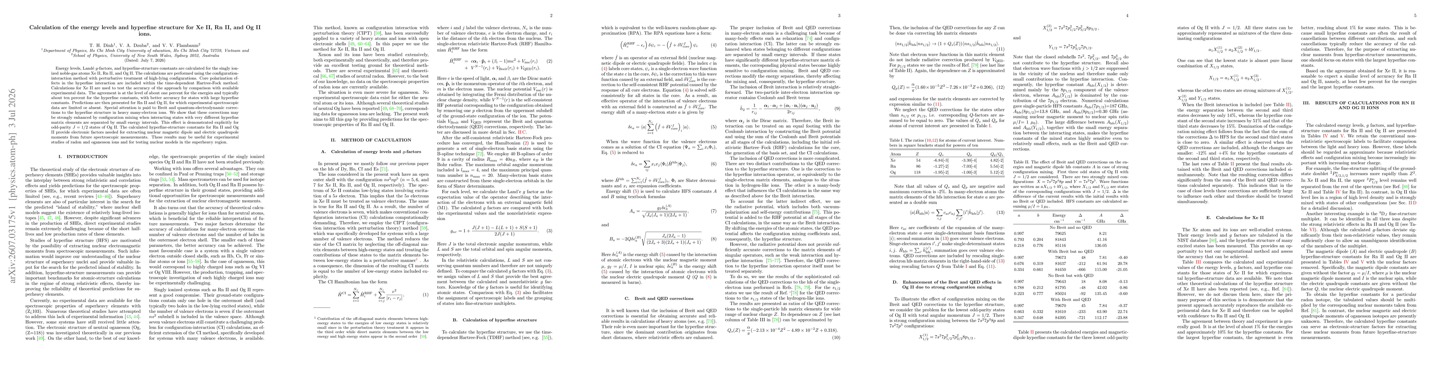 Thumbnail for Calculation of the energy levels and hyperfine structure for Xe~II, Rn~II, and Og~II ions