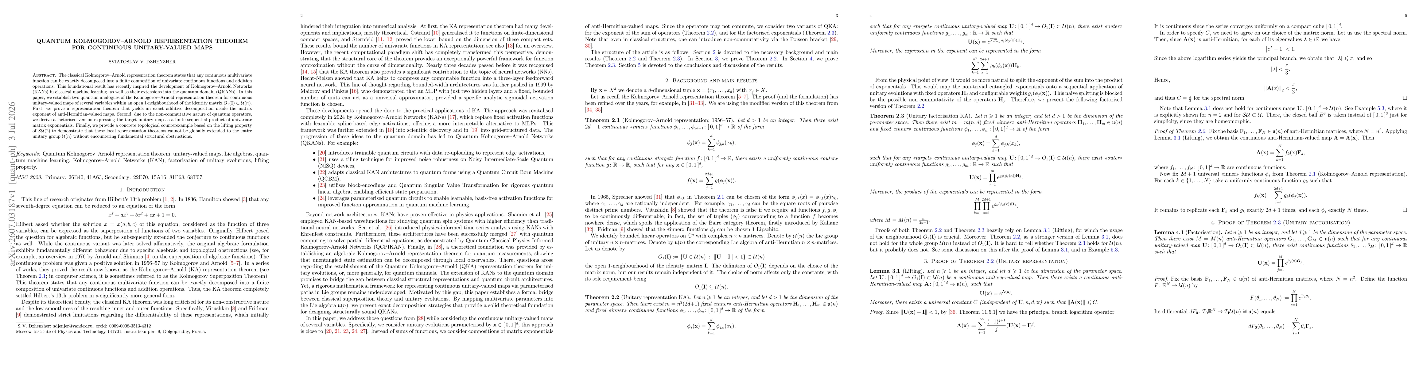 Thumbnail for Quantum Kolmogorov--Arnold representation theorem for continuous unitary-valued maps