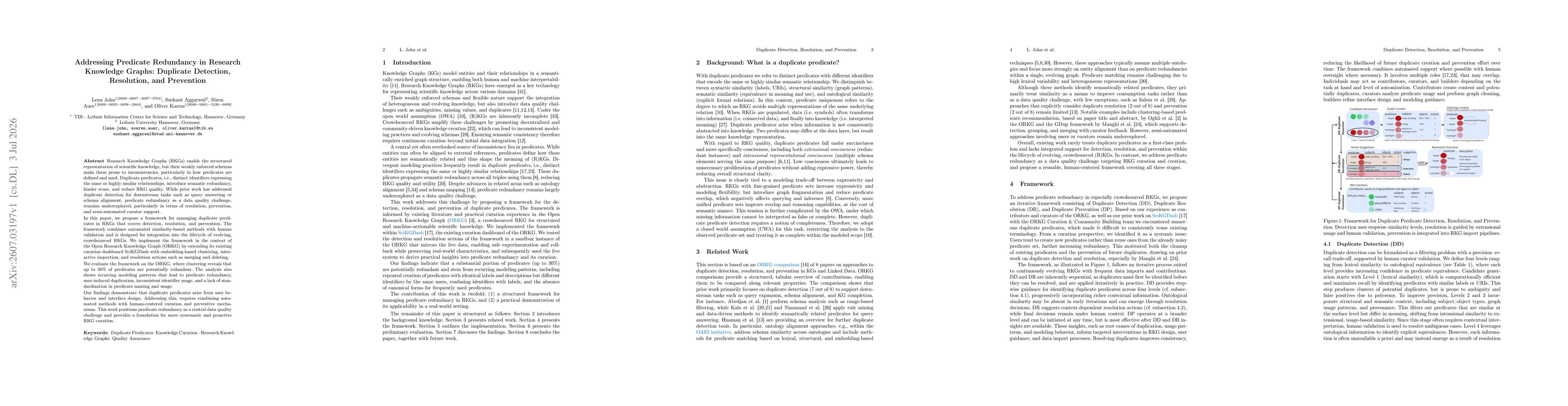 Thumbnail for Addressing Predicate Redundancy in Research Knowledge Graphs: Duplicate Detection, Resolution, and Prevention