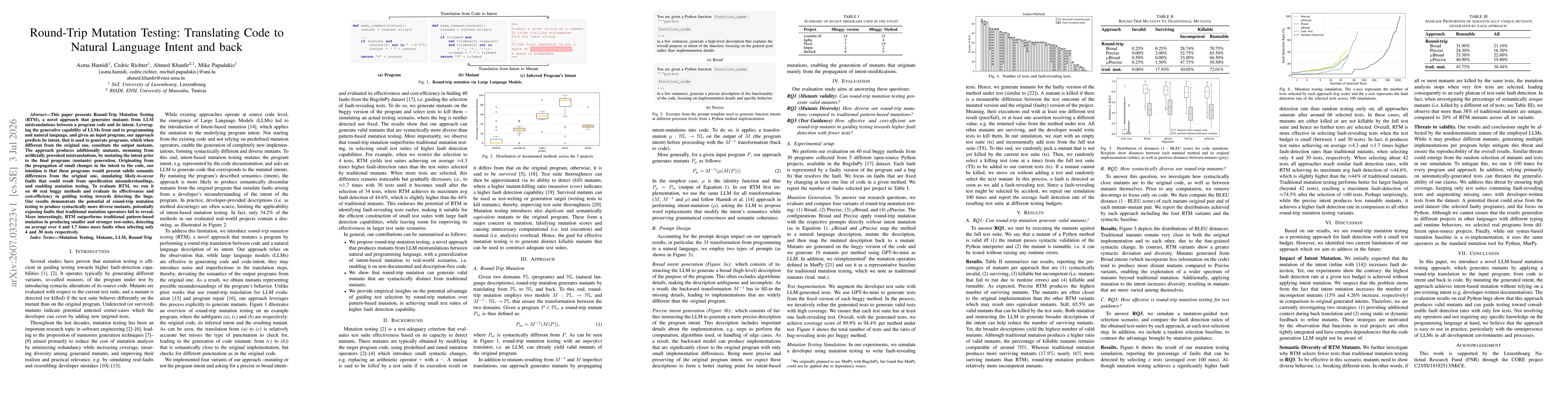 Thumbnail for Round-Trip Mutation Testing: Translating Code to Natural Language Intent and back