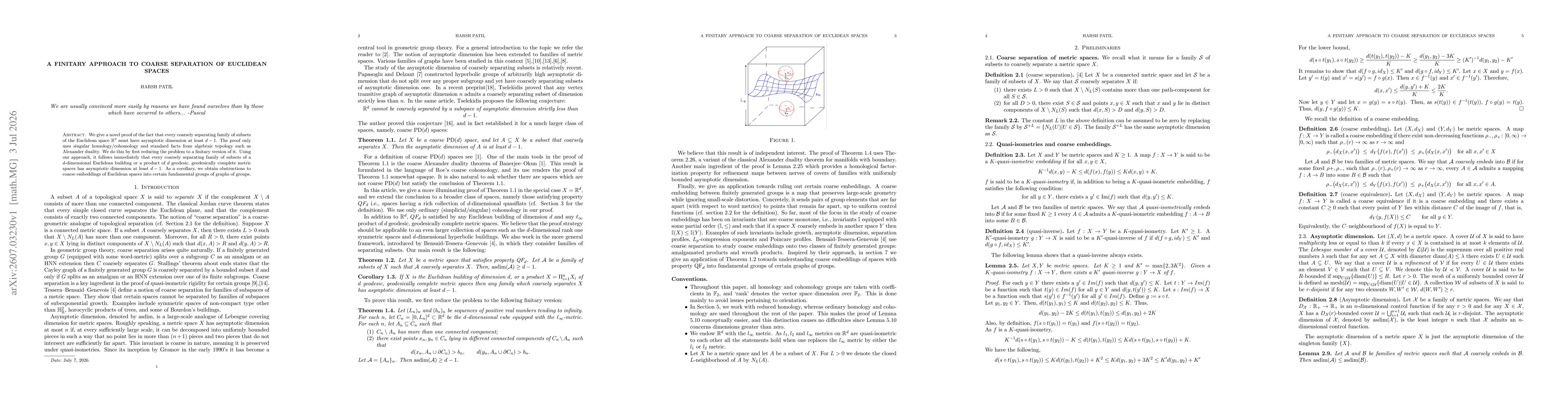 Thumbnail for A Finitary Approach to Coarse Separation of Euclidean spaces