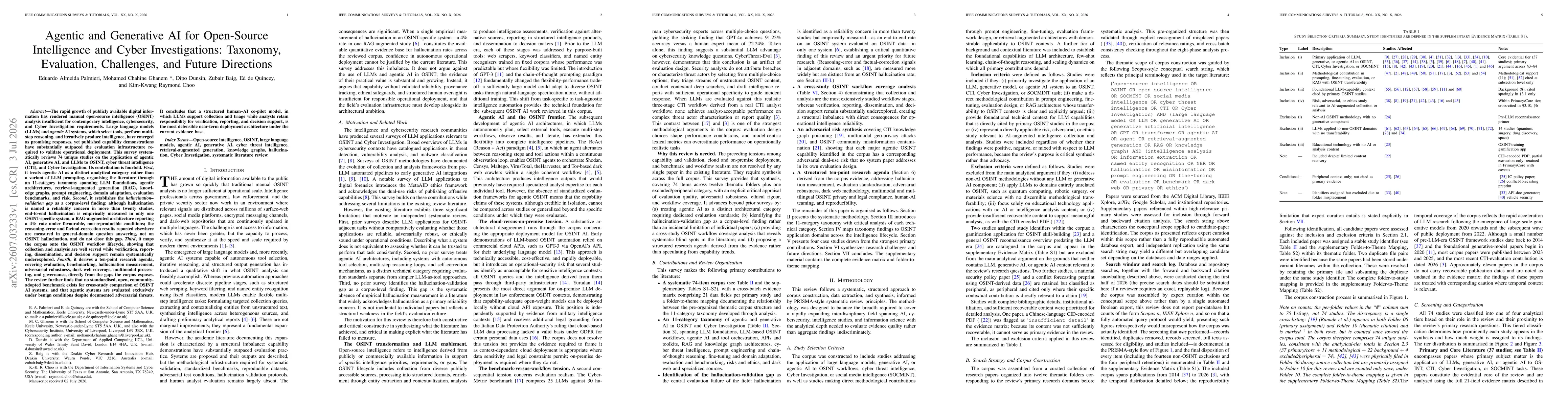 Thumbnail for Agentic and Generative AI for Open-Source Intelligence and Cyber Investigations: Taxonomy, Evaluation, Challenges, and Future Directions