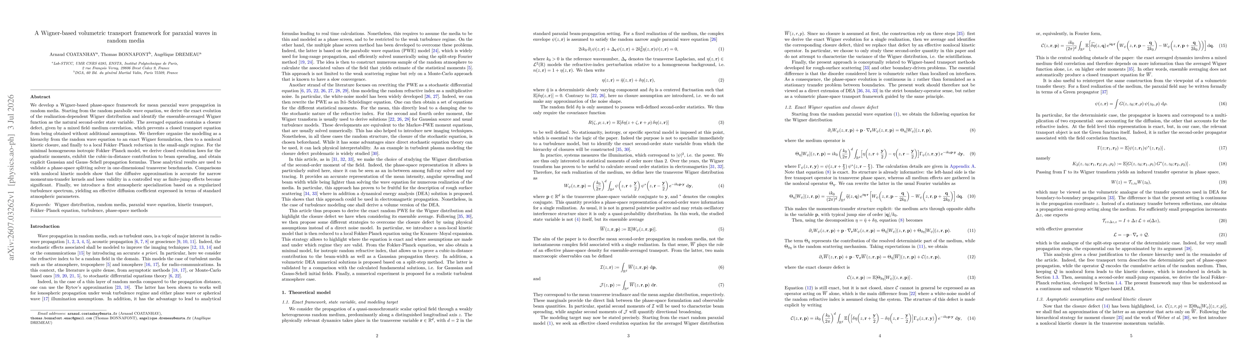Thumbnail for A Wigner-based volumetric transport framework for paraxial waves in random media