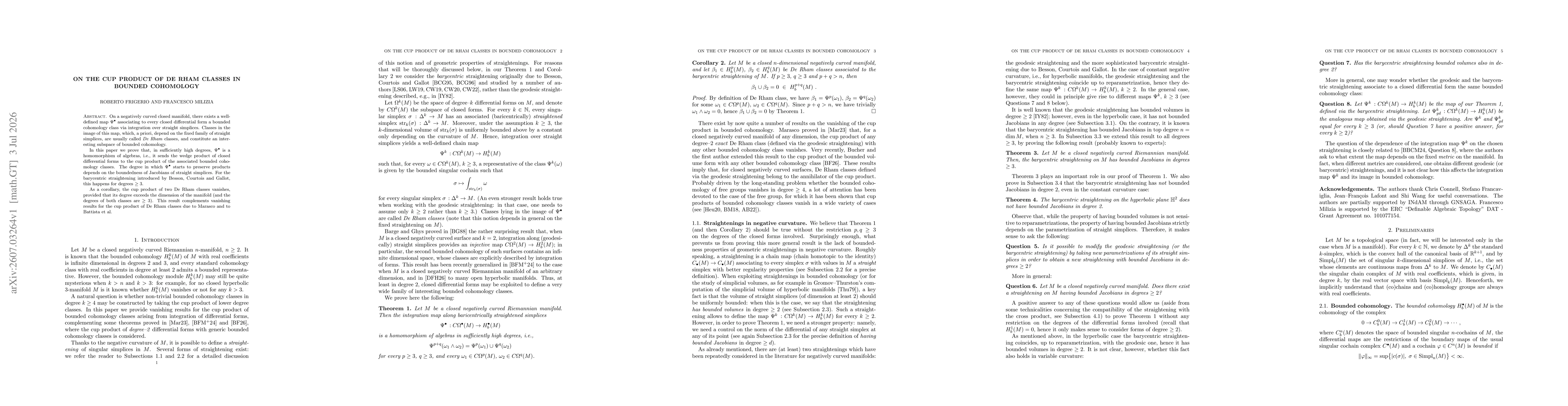 Thumbnail for On the cup product of De Rham classes in bounded cohomology