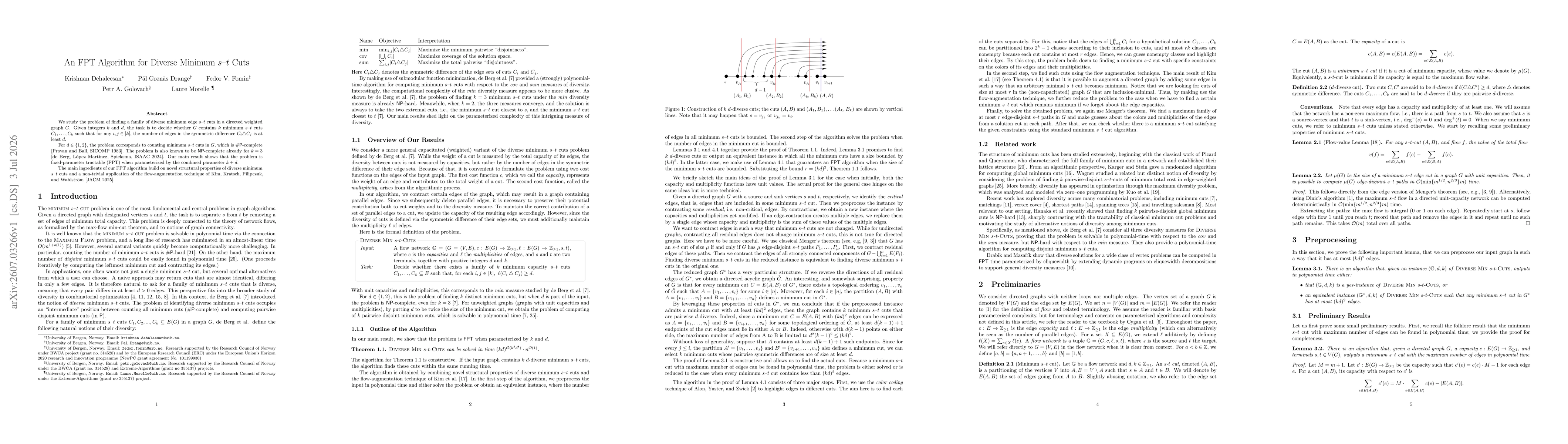 Thumbnail for An FPT Algorithm for Diverse Minimum s-t Cuts