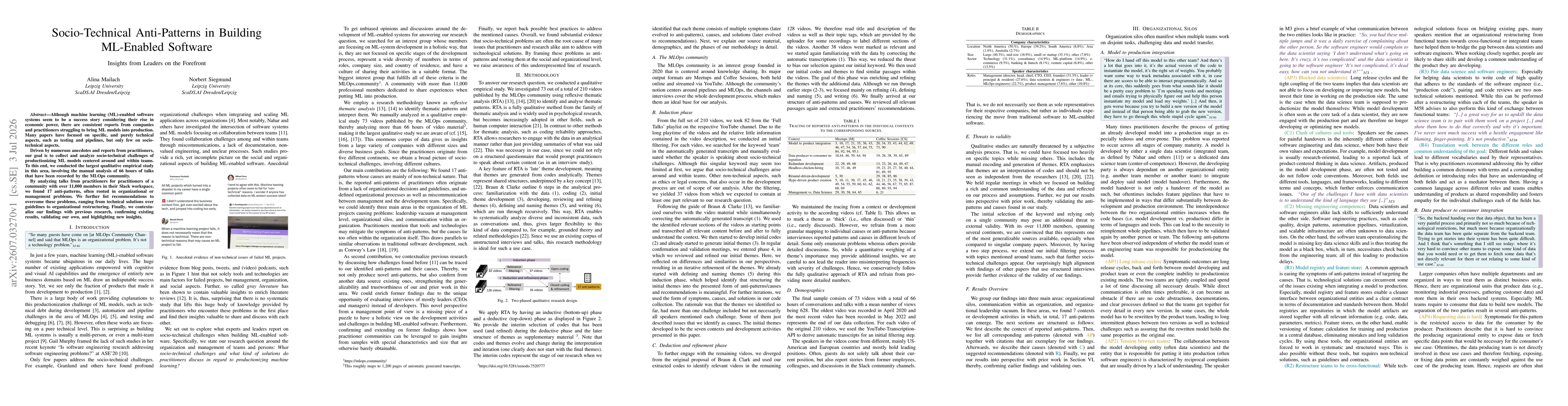 Thumbnail for Socio-Technical Anti-Patterns in Building ML-Enabled Software: Insights from Leaders on the Forefront