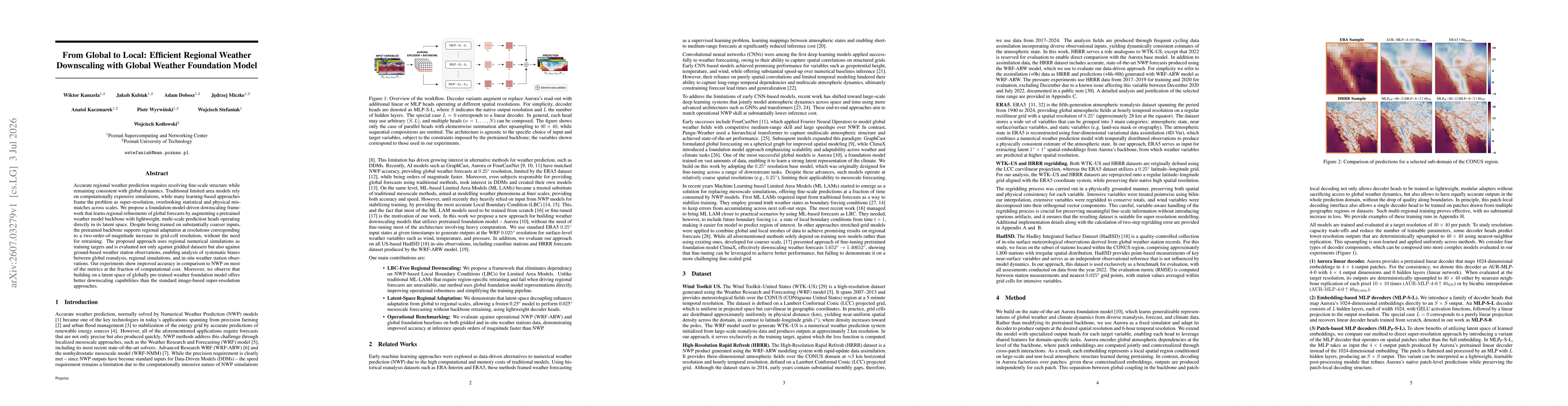 Thumbnail for From Global to Local: Efficient Regional Weather Downscaling with Global Weather Foundation Model