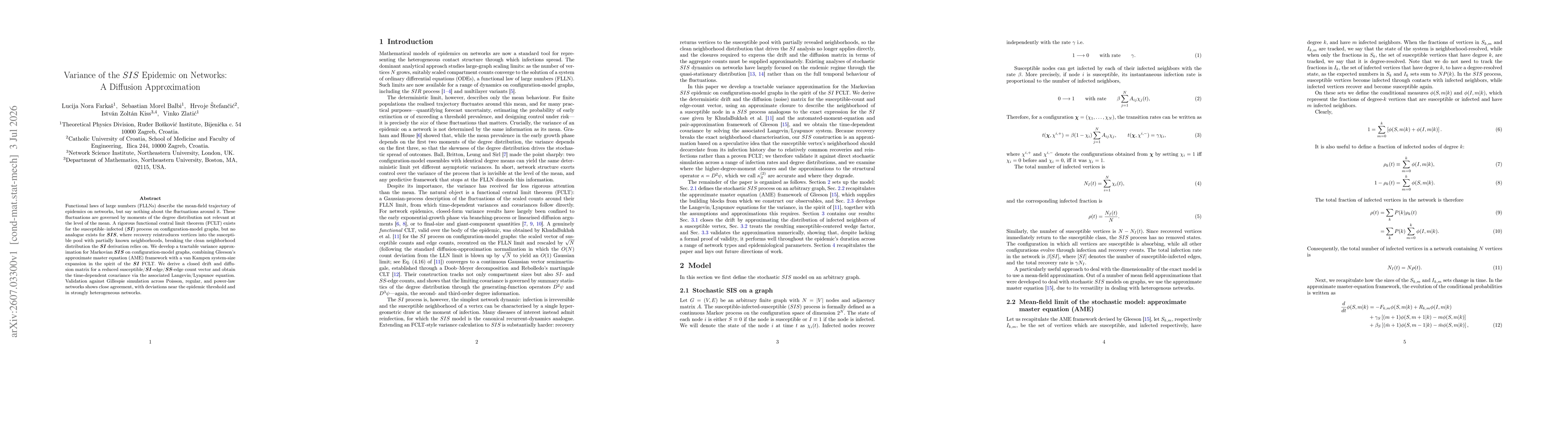 Thumbnail for Variance of the $SIS$ Epidemic on Networks: A Diffusion Approximation