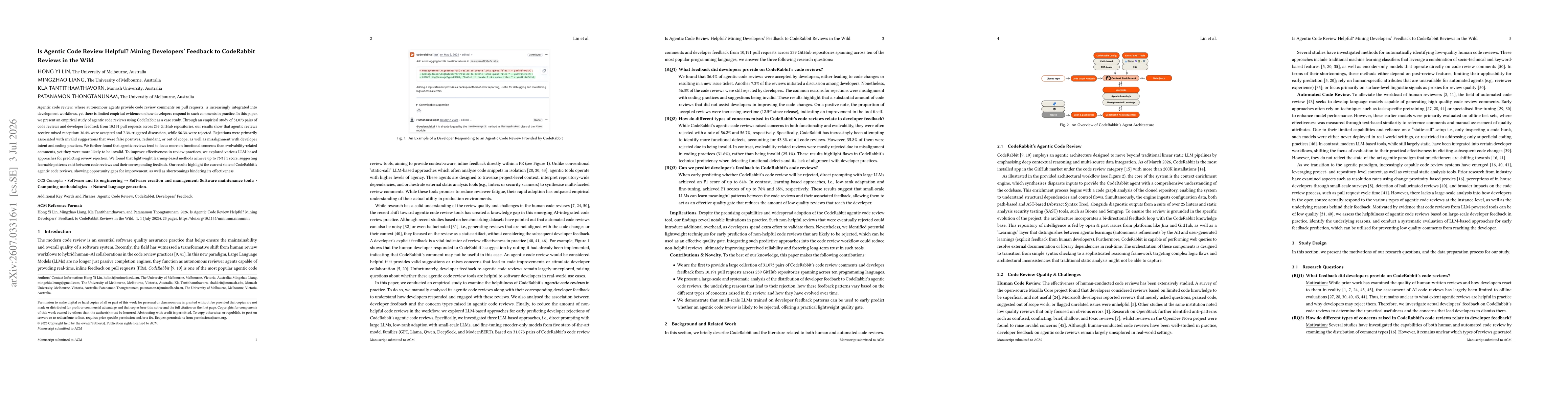 Thumbnail for Is Agentic Code Review Helpful? Mining Developers' Feedback to CodeRabbit Reviews in the Wild