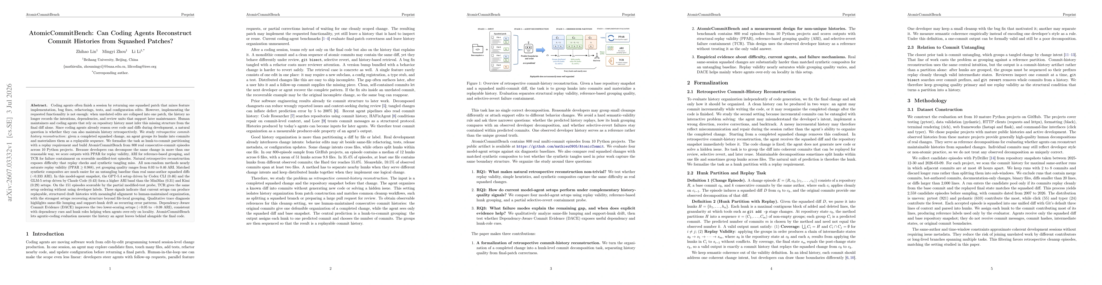 Thumbnail for AtomicCommitBench: Can Coding Agents Reconstruct Commit Histories from Squashed Patches?