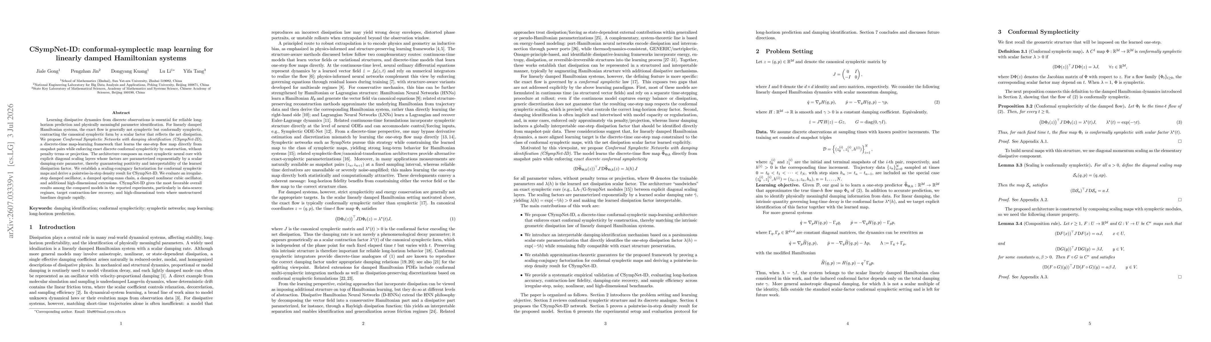 Thumbnail for CSympNet-ID: conformal-symplectic map learning for linearly damped Hamiltonian systems