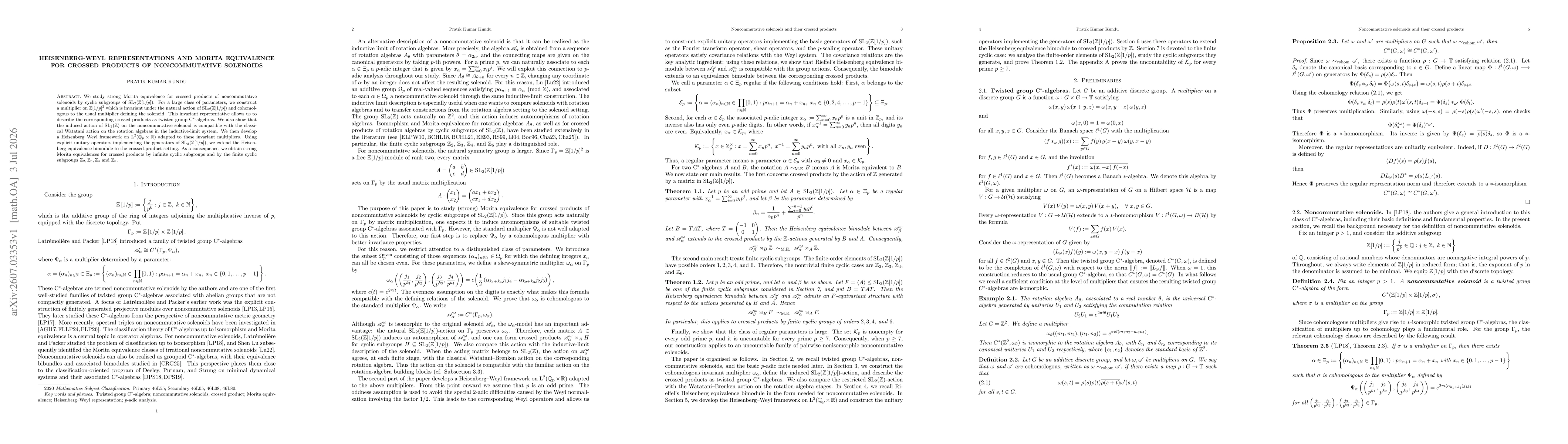 Thumbnail for Heisenberg-Weyl Representations and Morita equivalence for crossed products of Noncommutative solenoids