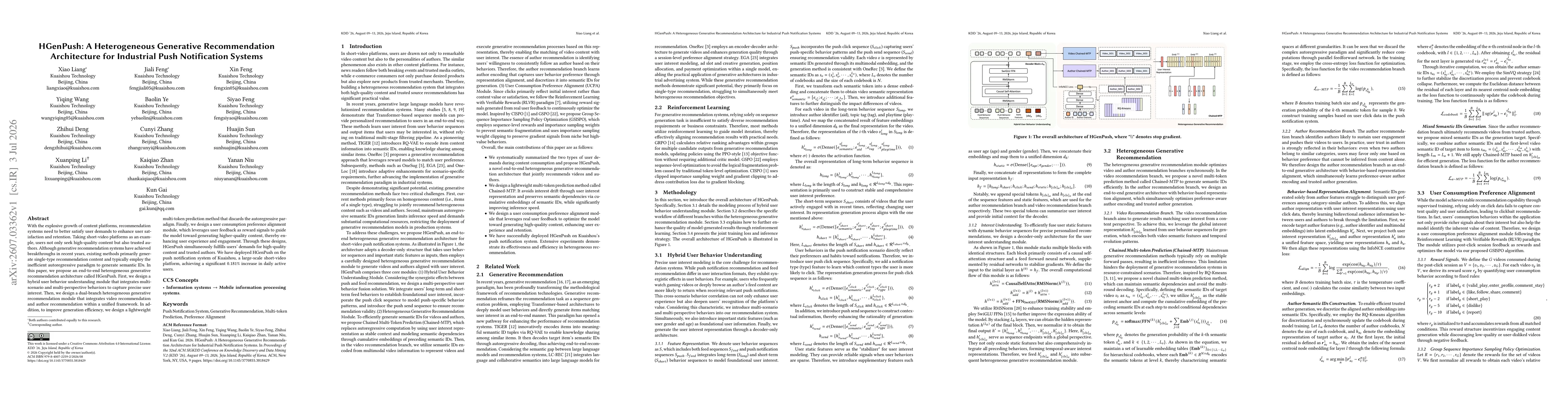 Thumbnail for HGenPush: A Heterogeneous Generative Recommendation Architecture for Industrial Push Notification Systems