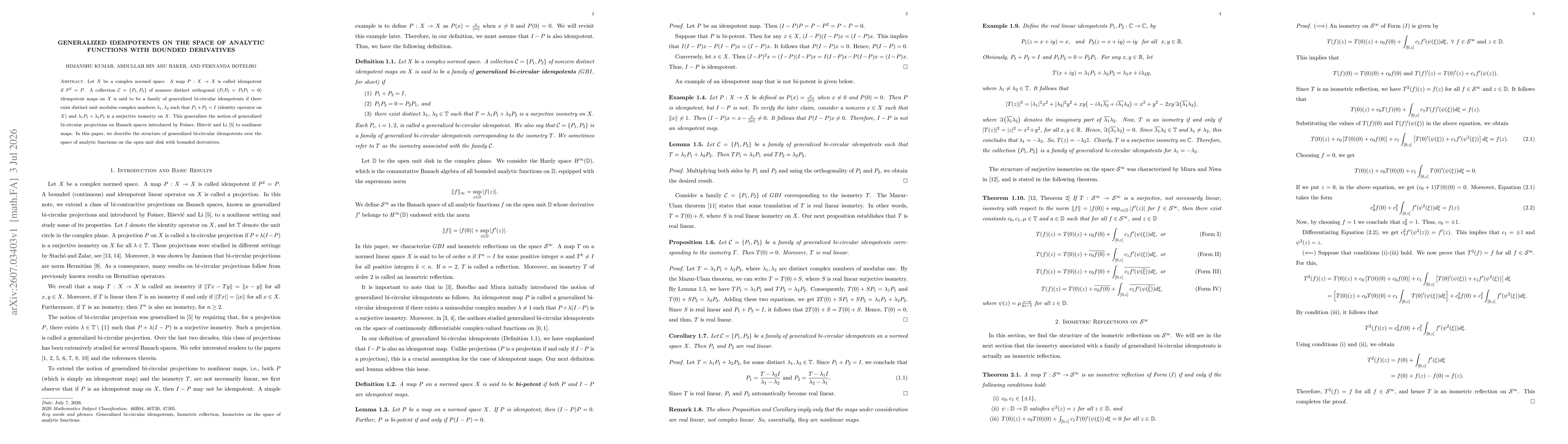 Thumbnail for Generalized idempotents on the space of analytic functions with bounded derivatives