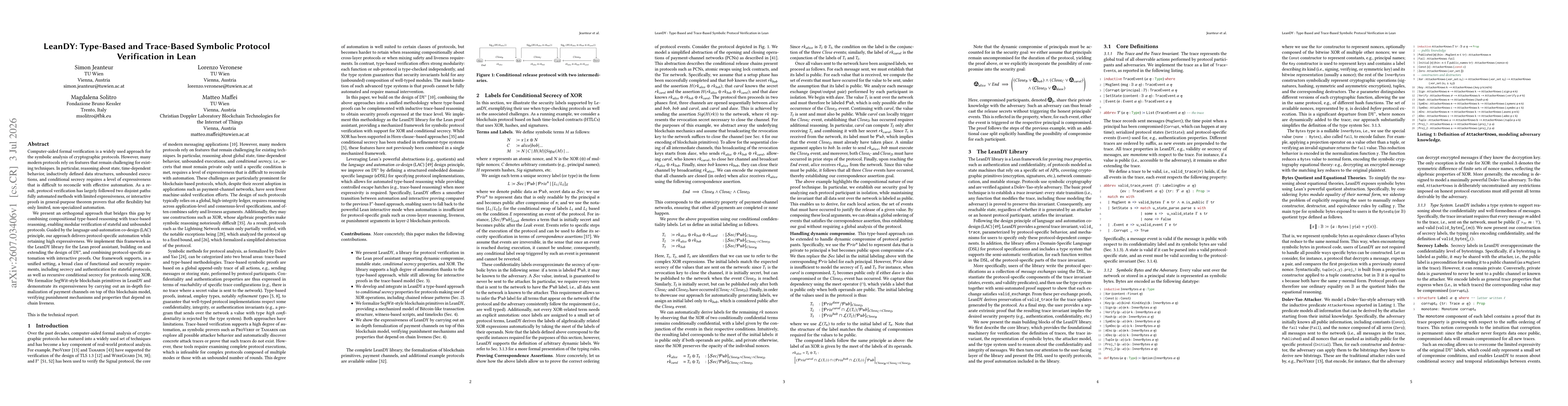 Thumbnail for LeanDY: Type-Based and Trace-Based Symbolic Protocol Verification in Lean
