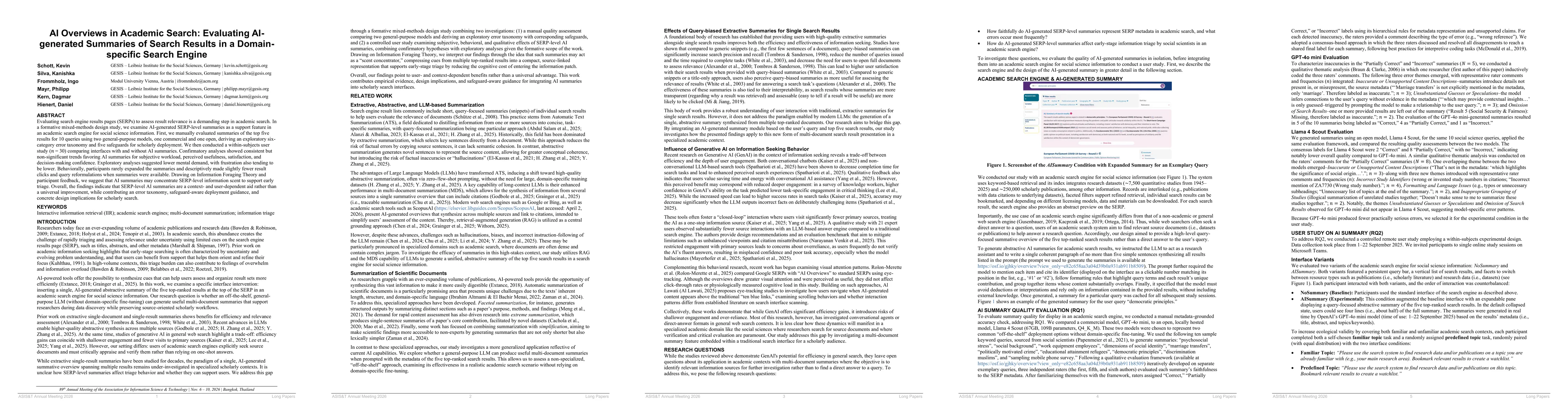 Thumbnail for AI Overviews in Academic Search: Evaluating AI-generated Summaries of Search Results in a Domain-specific Search Engine