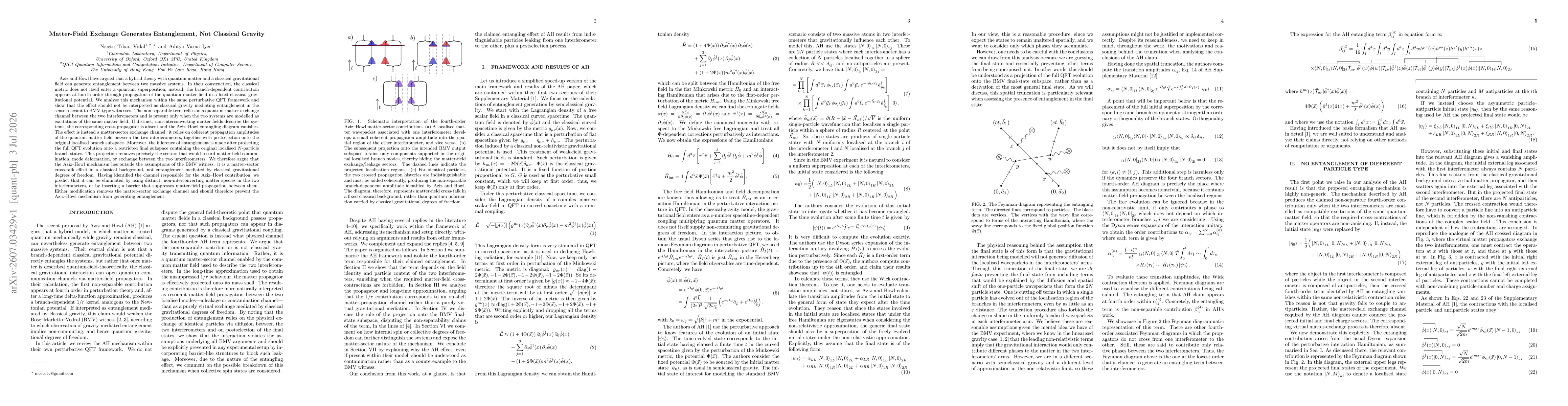 Thumbnail for Matter-Field Exchange Generates Entanglement, Not Classical Gravity