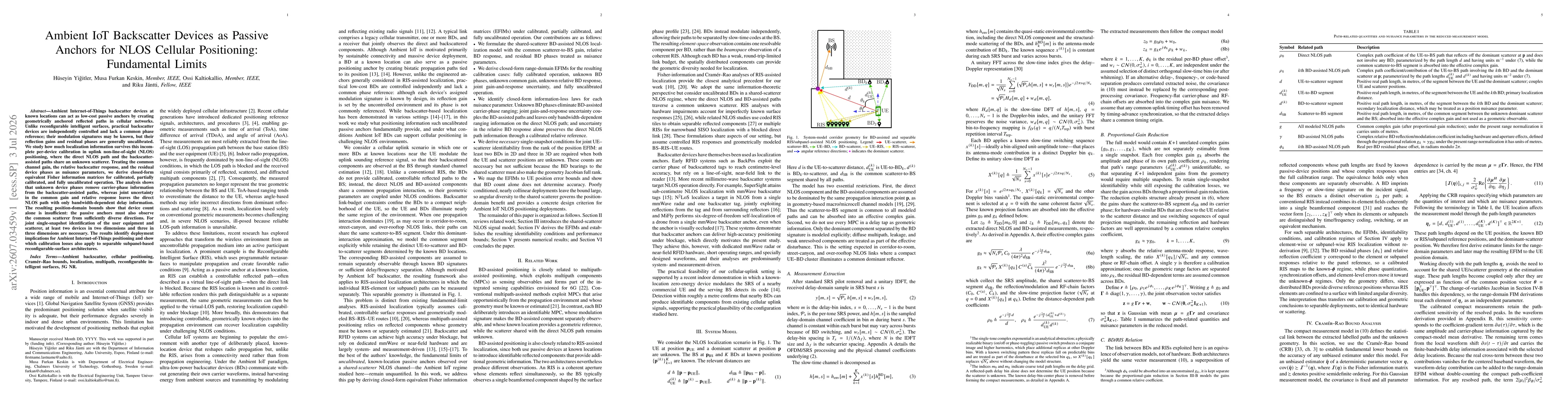 Thumbnail for Ambient IoT Backscatter Devices as Passive Anchors for NLOS Cellular Positioning: Fundamental Limits