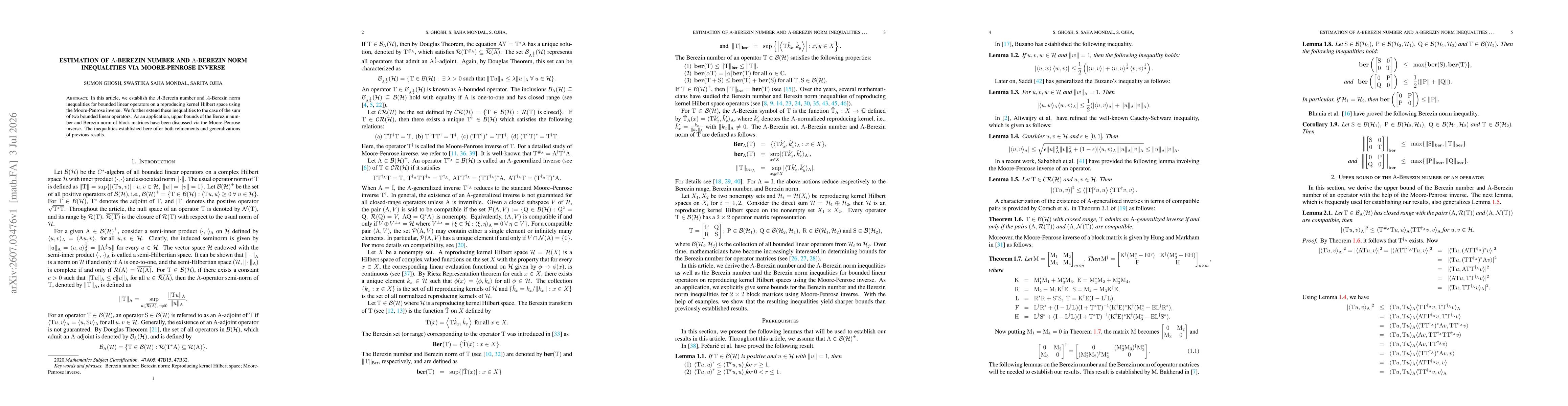 Thumbnail for Estimation of $\mathrm{A}$-Berezin number and $\mathrm{A}$-Berezin norm inequalities via Moore-Penrose inverse