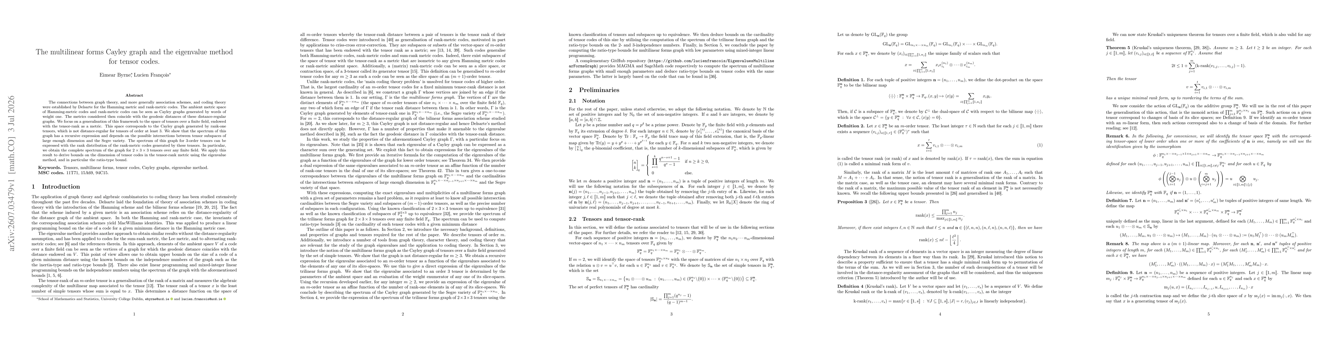 Thumbnail for The multilinear forms Cayley graph and the eigenvalue method for tensor codes