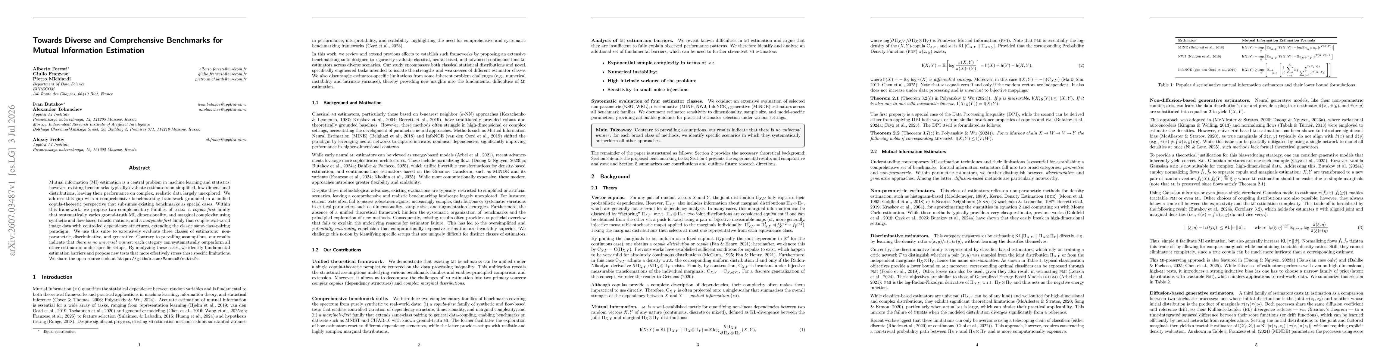 Thumbnail for Towards Diverse and Comprehensive Benchmarks for Mutual Information Estimation