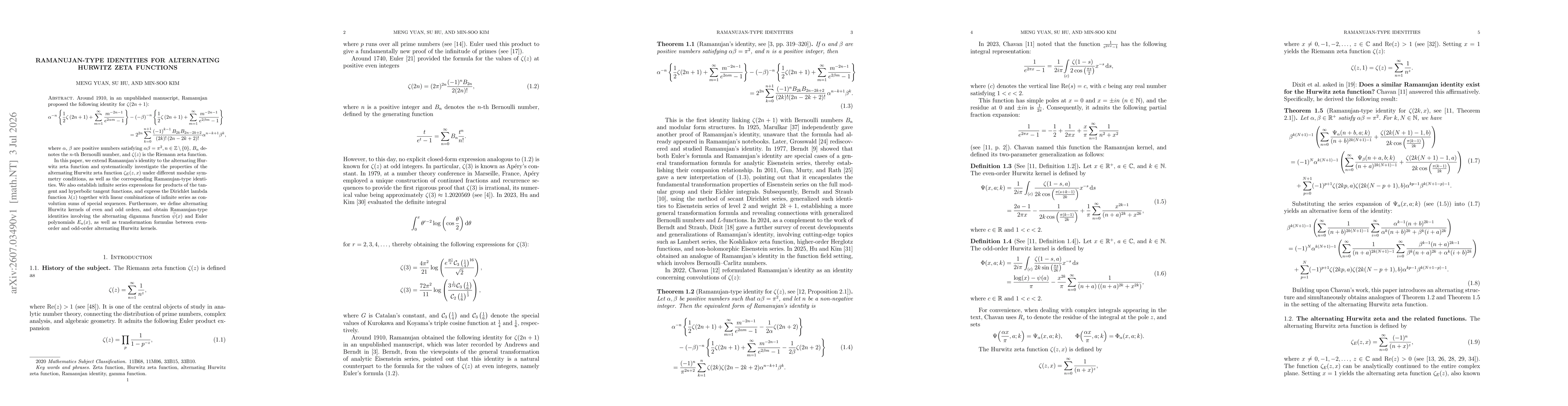 Thumbnail for Ramanujan-type identities for alternating Hurwitz zeta functions