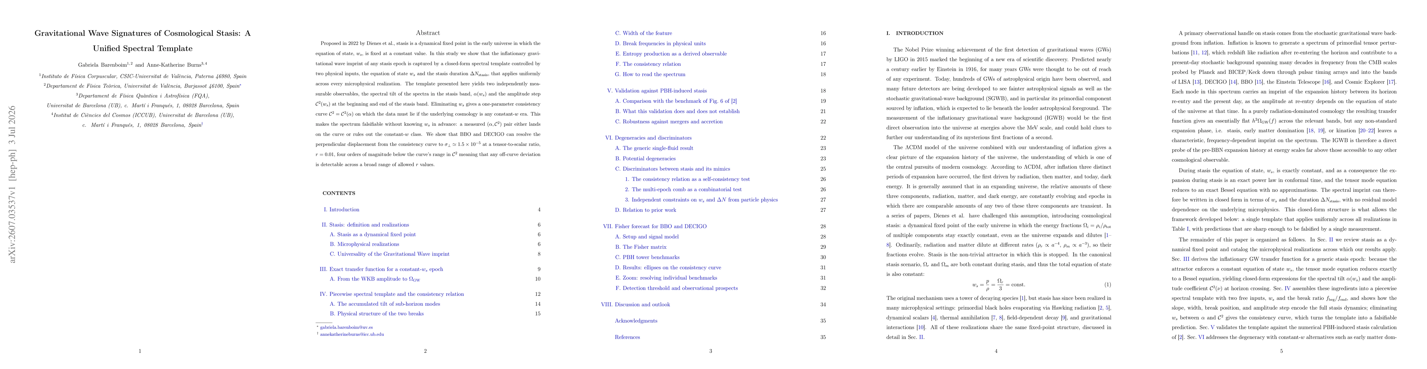 Thumbnail for Gravitational Wave Signatures of Cosmological Stasis: A Unified Spectral Template