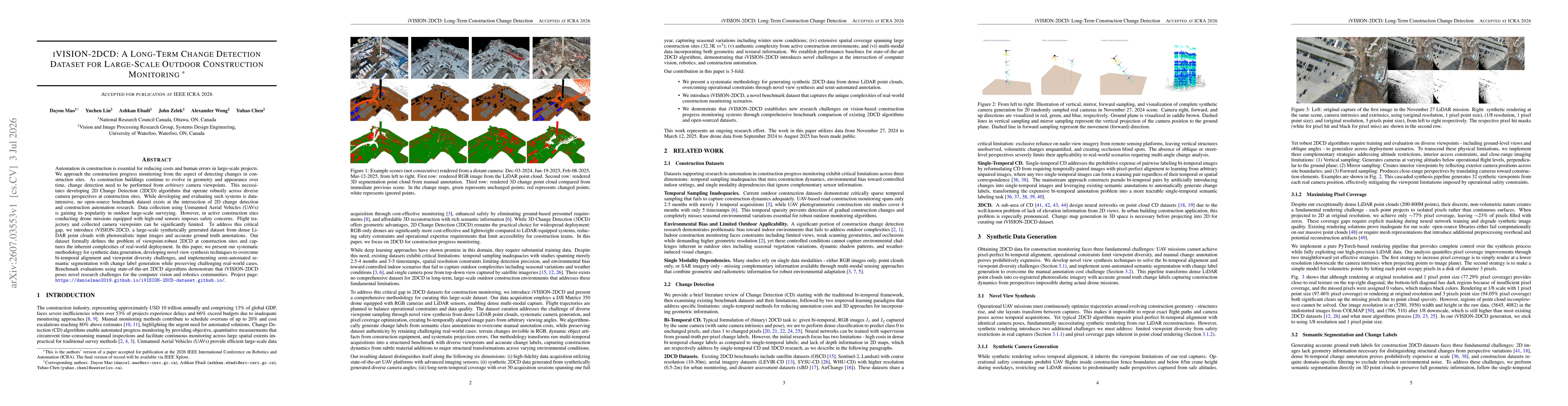 Thumbnail for iVISION-2DCD: A Long-Term Change Detection Dataset for Large-Scale Outdoor Construction Monitoring