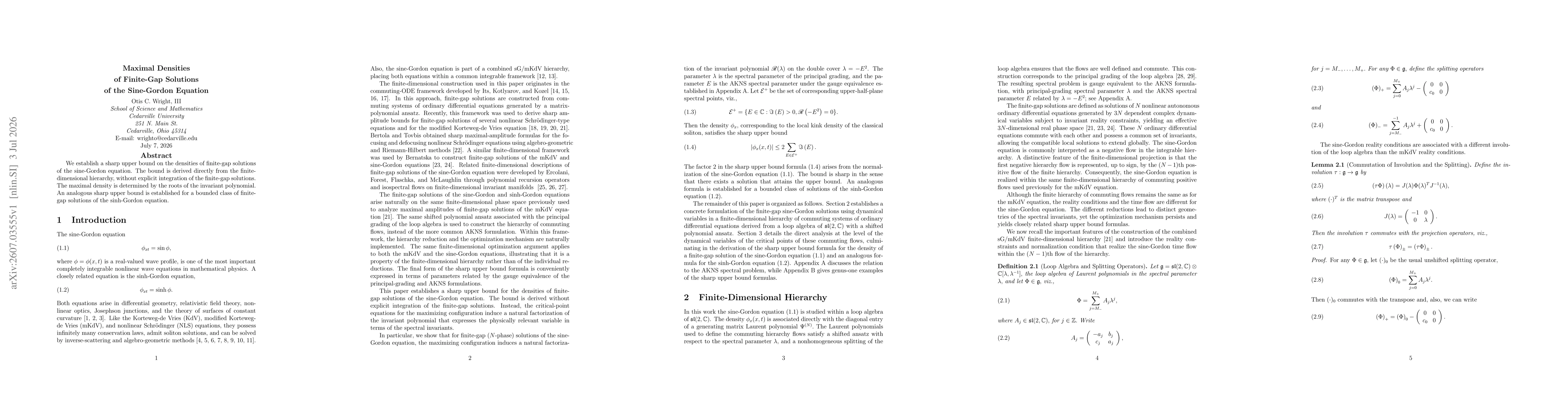 Thumbnail for Maximal Densities of Finite-Gap Solutions of the Sine-Gordon Equation