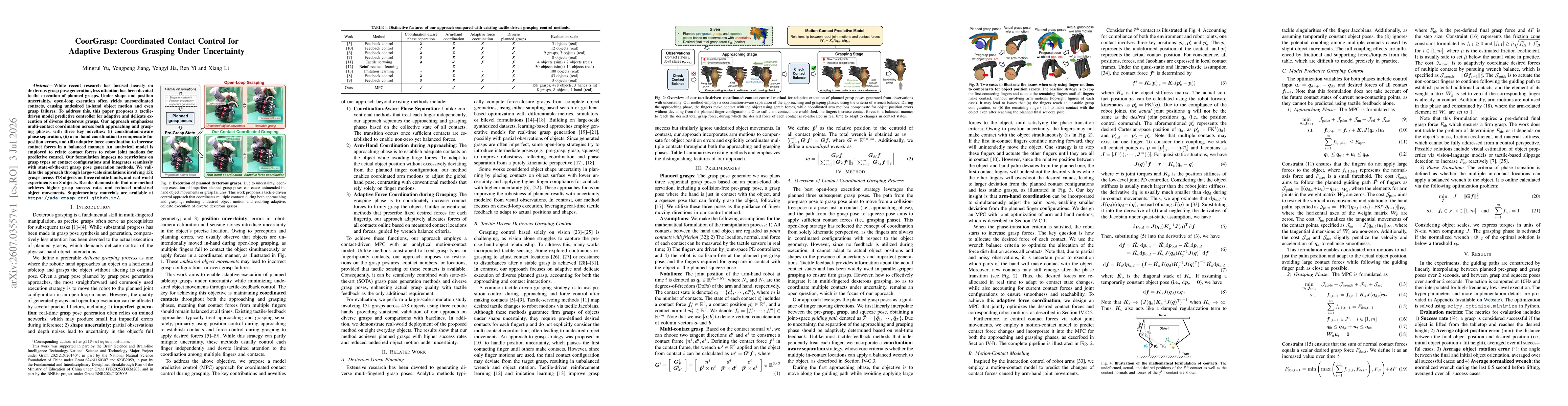 Thumbnail for CoorGrasp: Coordinated Contact Control for Adaptive Dexterous Grasping Under Uncertainty