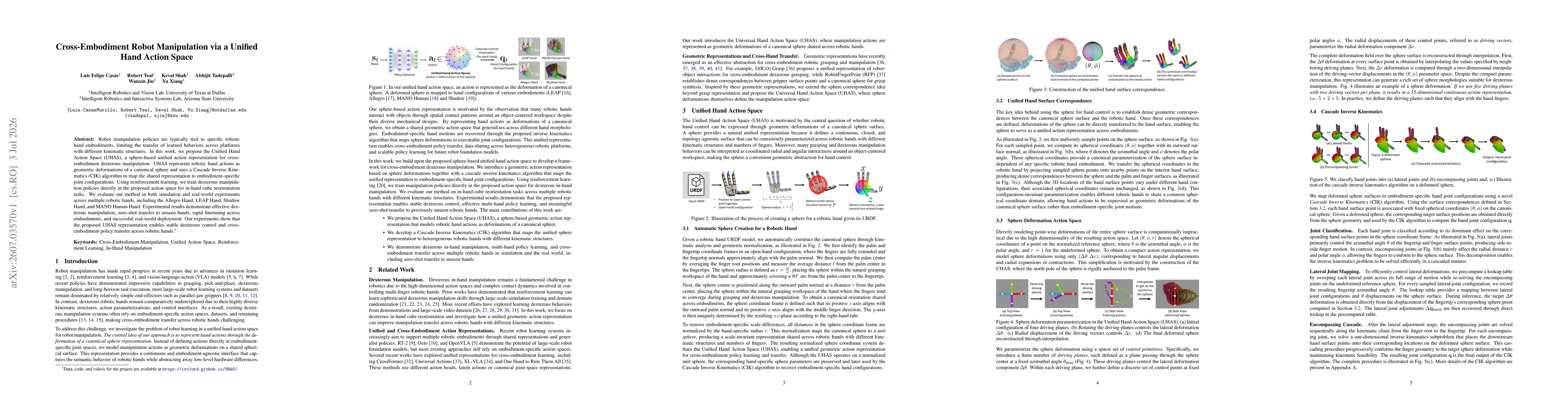 Thumbnail for Cross-Embodiment Robot Manipulation via a Unified Hand Action Space