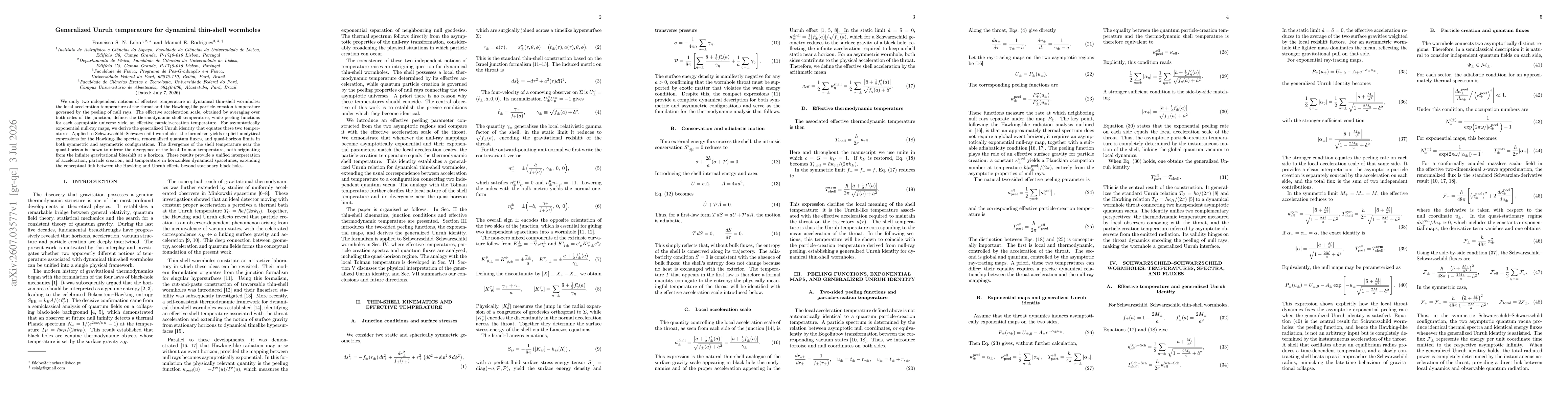 Thumbnail for Generalized Unruh temperature for dynamical thin-shell wormholes