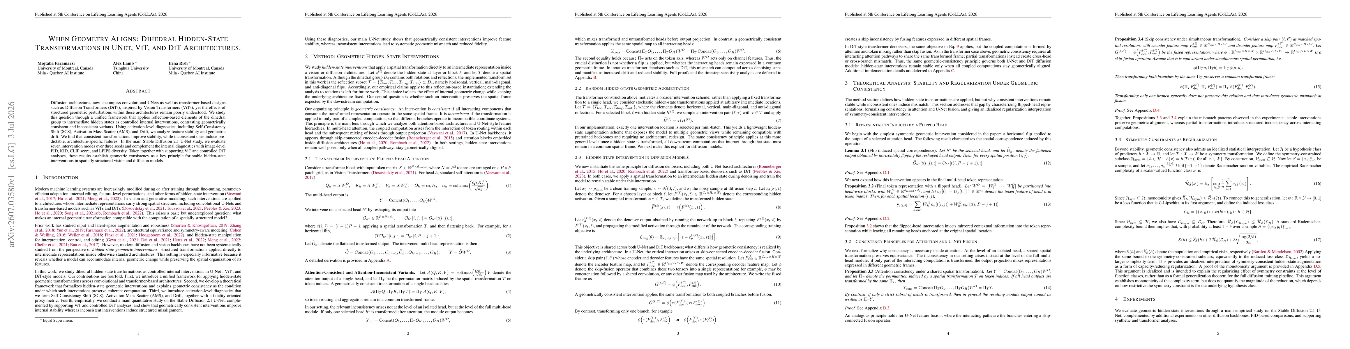 Thumbnail for When Geometry Aligns: Dihedral Hidden-State Transformations in UNet, ViT, and DiT Architectures