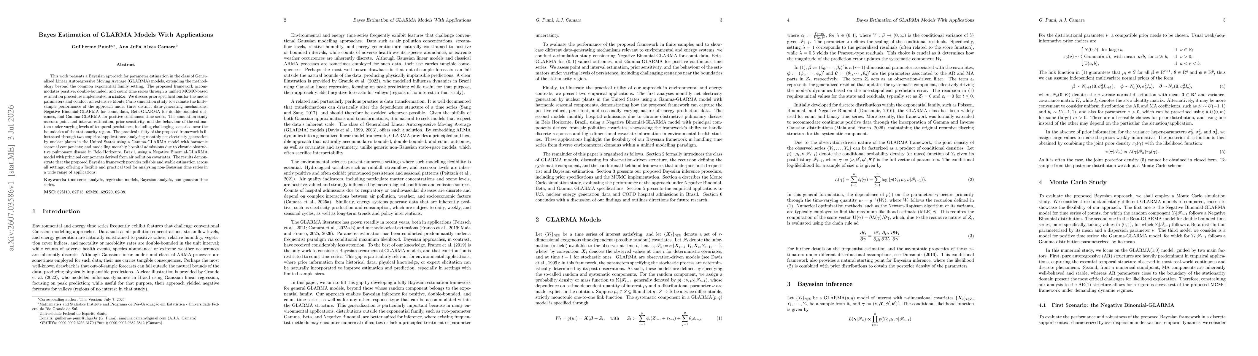 Thumbnail for Bayes Estimation of GLARMA Models With Applications