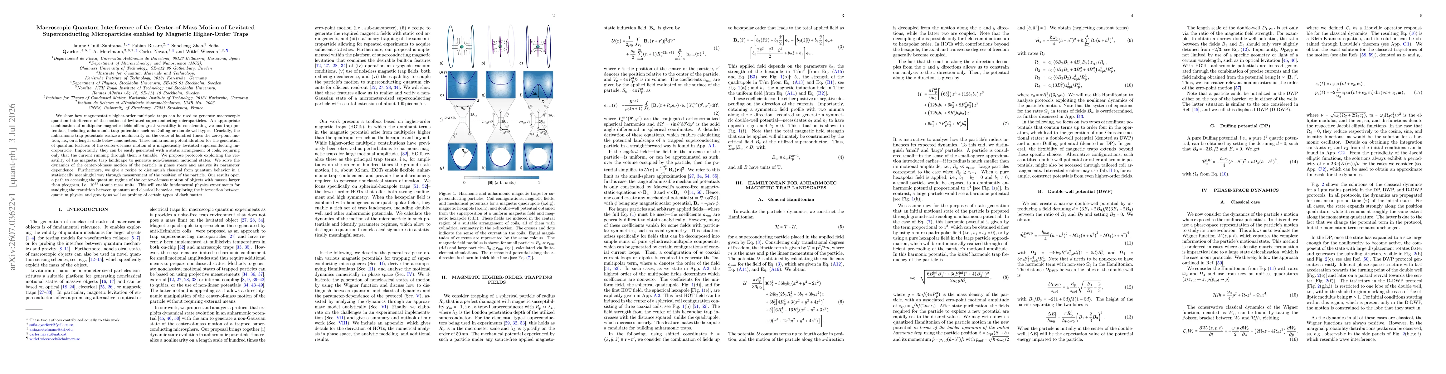 Thumbnail for Macroscopic Quantum Interference of the Center-of-Mass Motion of Levitated Superconducting Microparticles enabled by Magnetic Higher-Order Traps