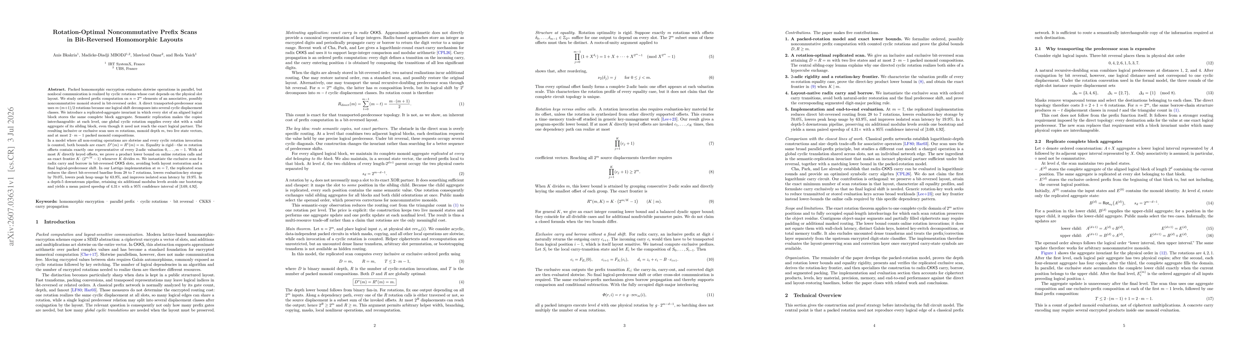 Thumbnail for Rotation-Optimal Noncommutative Prefix Scans in Bit-Reversed Homomorphic Layouts