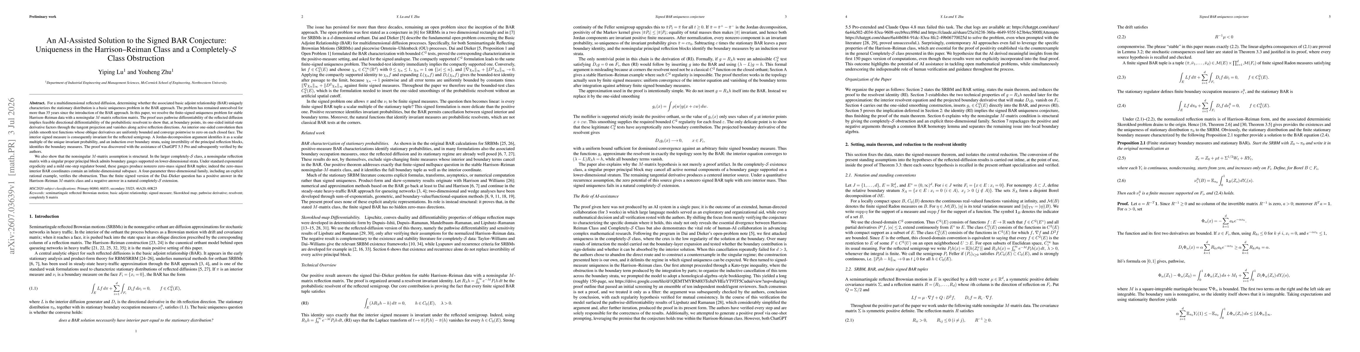 Thumbnail for An AI-Assisted Solution to the Signed BAR Conjecture: Uniqueness in the Harrison--Reiman Class and a Completely-$\mathcal{S}$ Class Obstruction