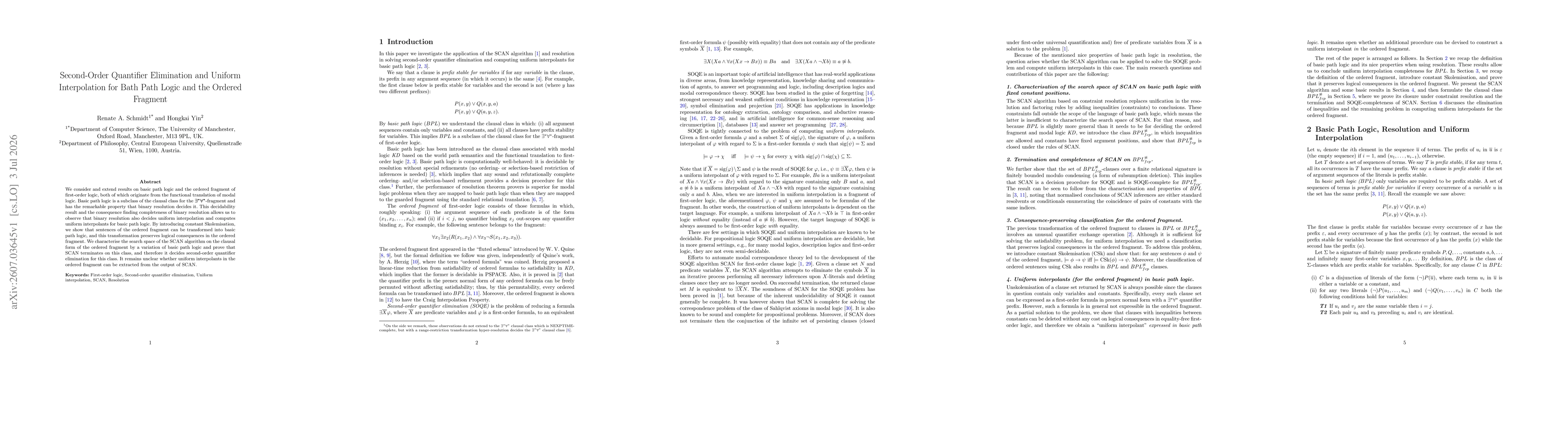 Thumbnail for Second-Order Quantifier Elimination and Uniform Interpolation for Bath Path Logic and the Ordered Fragment