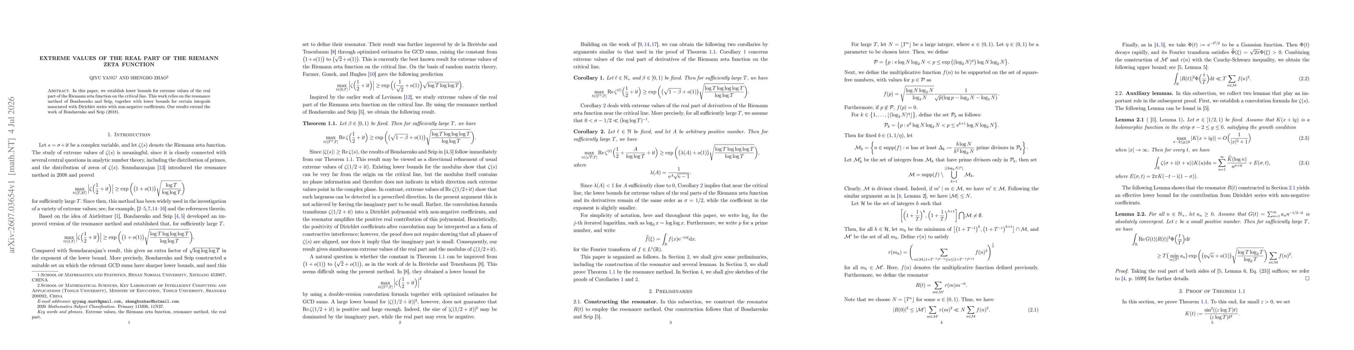 Thumbnail for Extreme values of the real part of the Riemann zeta function