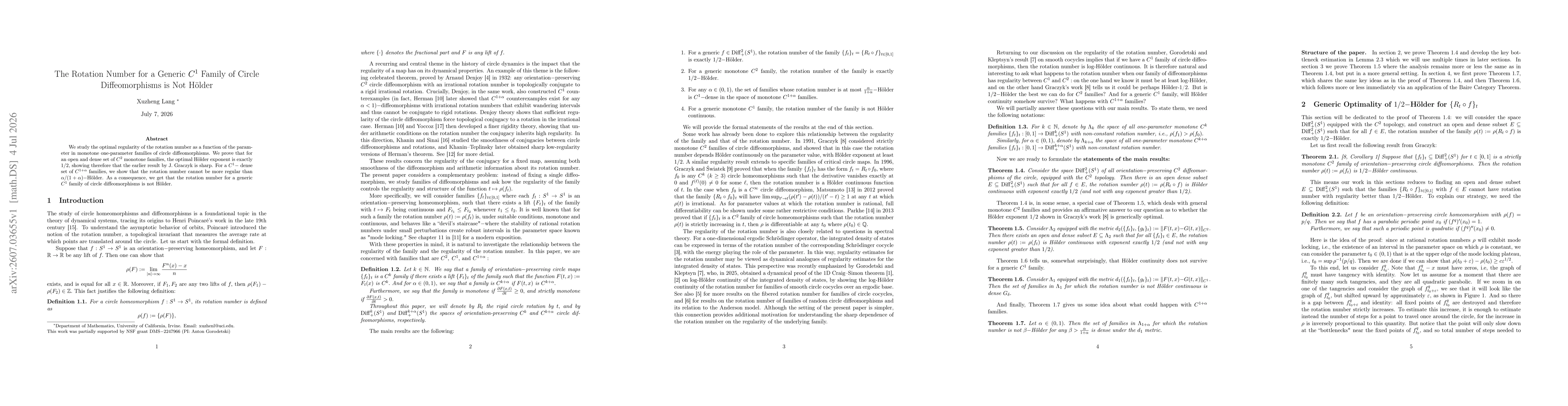 Thumbnail for The Rotation Number for a Generic $C^1$ Family of Circle Diffeomorphisms is Not Hölder