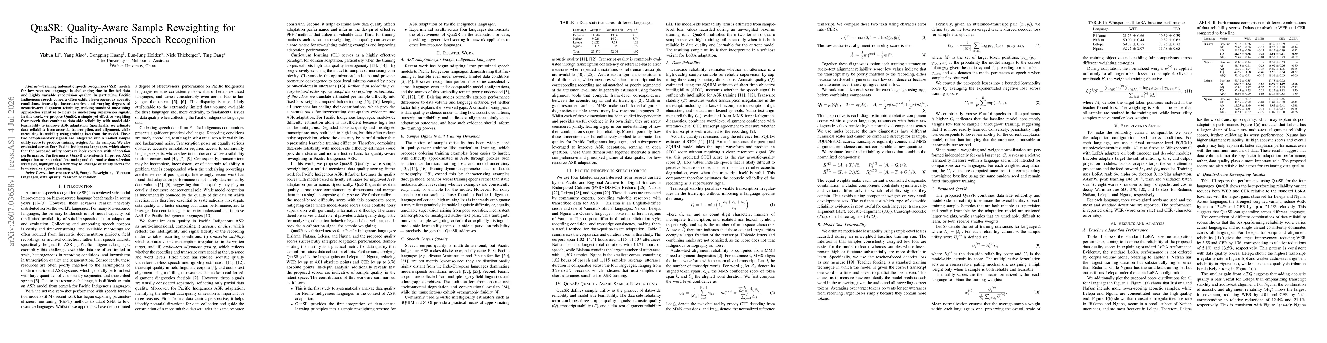 Thumbnail for QuaSR: Quality-Aware Sample Reweighting for Pacific Indigenous Speech Recognition
