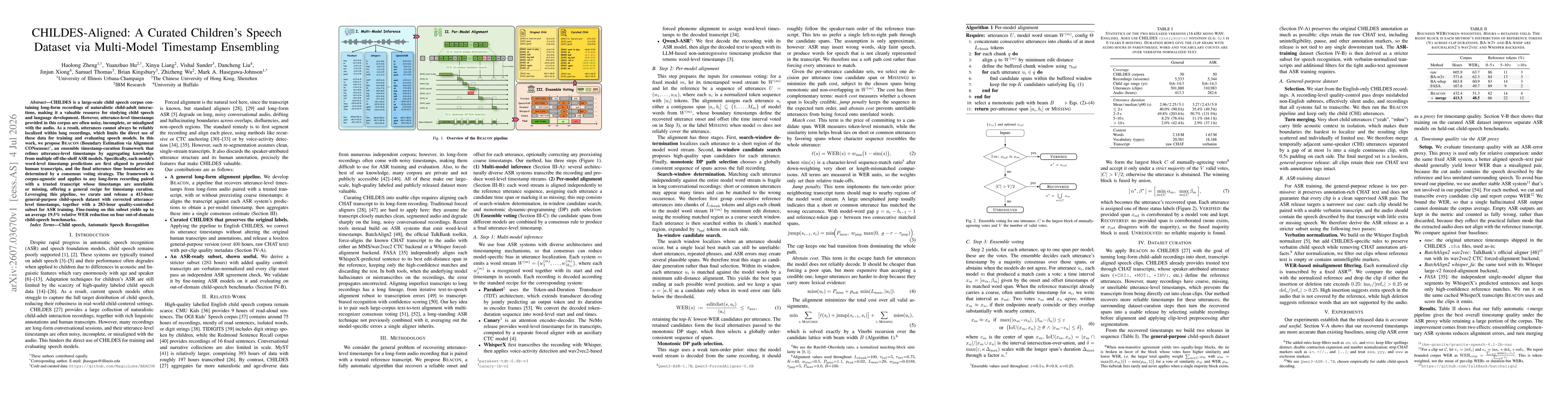 Thumbnail for CHILDES-Aligned: A Curated Children's Speech Dataset via Multi-Model Timestamp Ensembling
