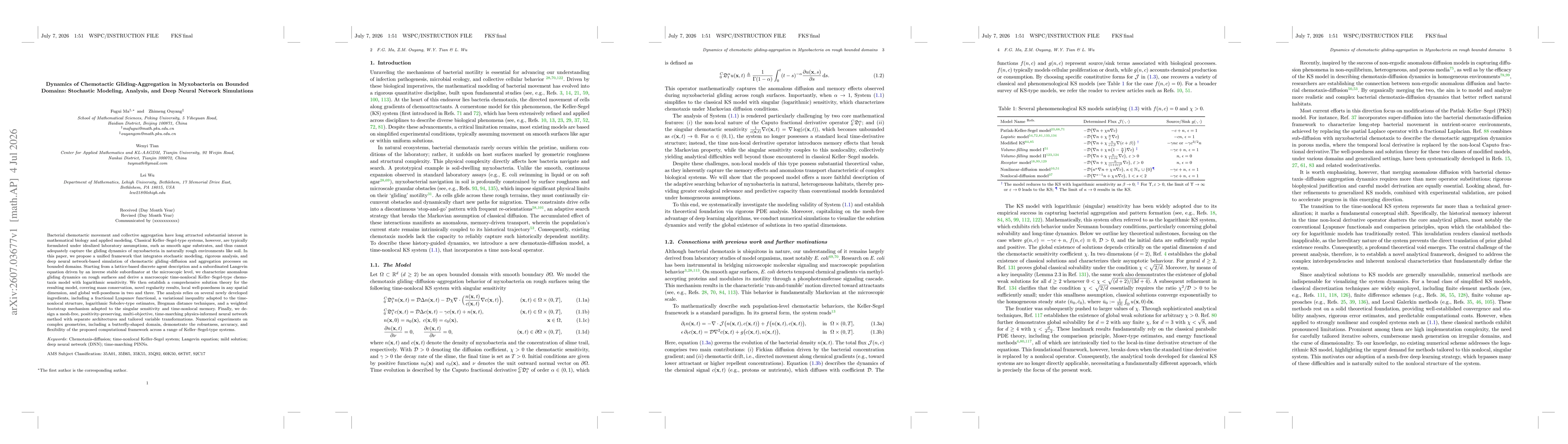 Thumbnail for Dynamics of Chemotactic Gliding-Aggregation in Myxobacteria on Bounded Domains: Stochastic Modeling, Analysis, and Deep Neural Network Simulations